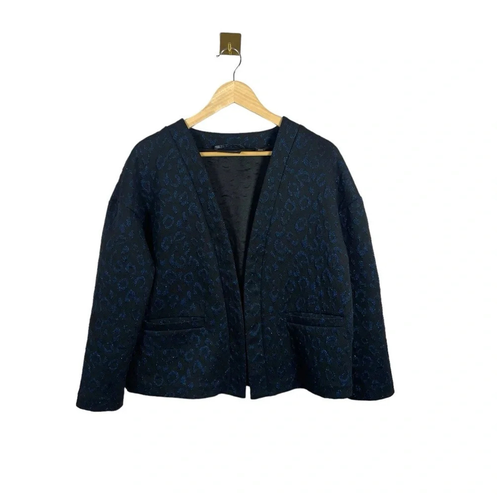 Scotch & Soda Womens Metallic Leopard Jacquard Blazer Black Blue Oversized S